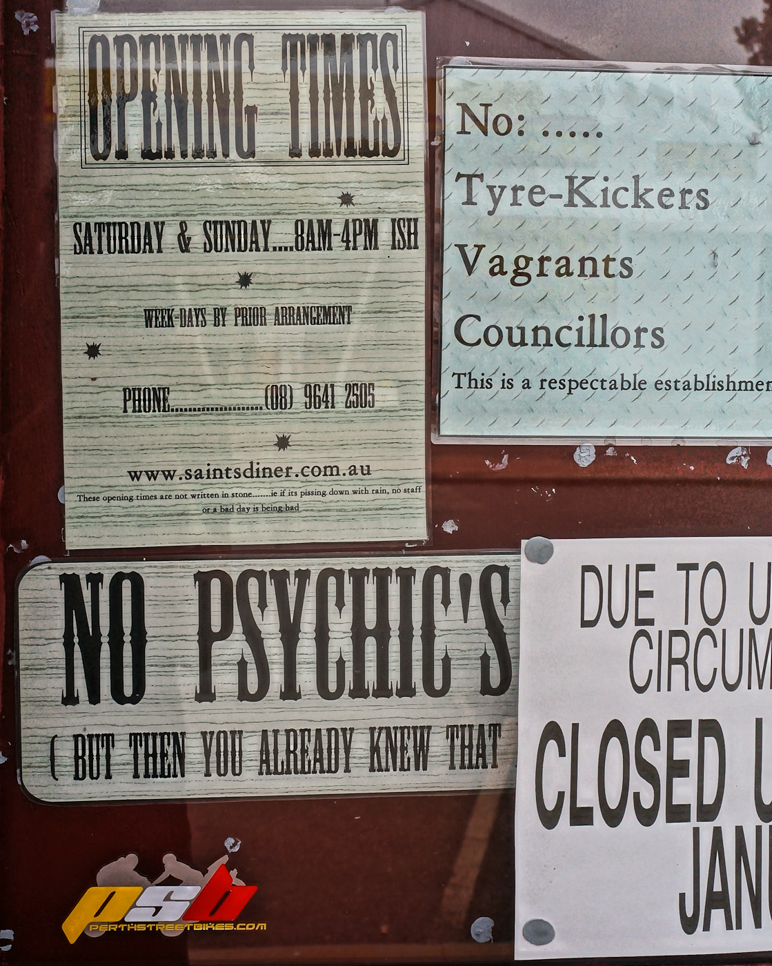 Hilarious "No Psychics" sign on a pub in York, WA