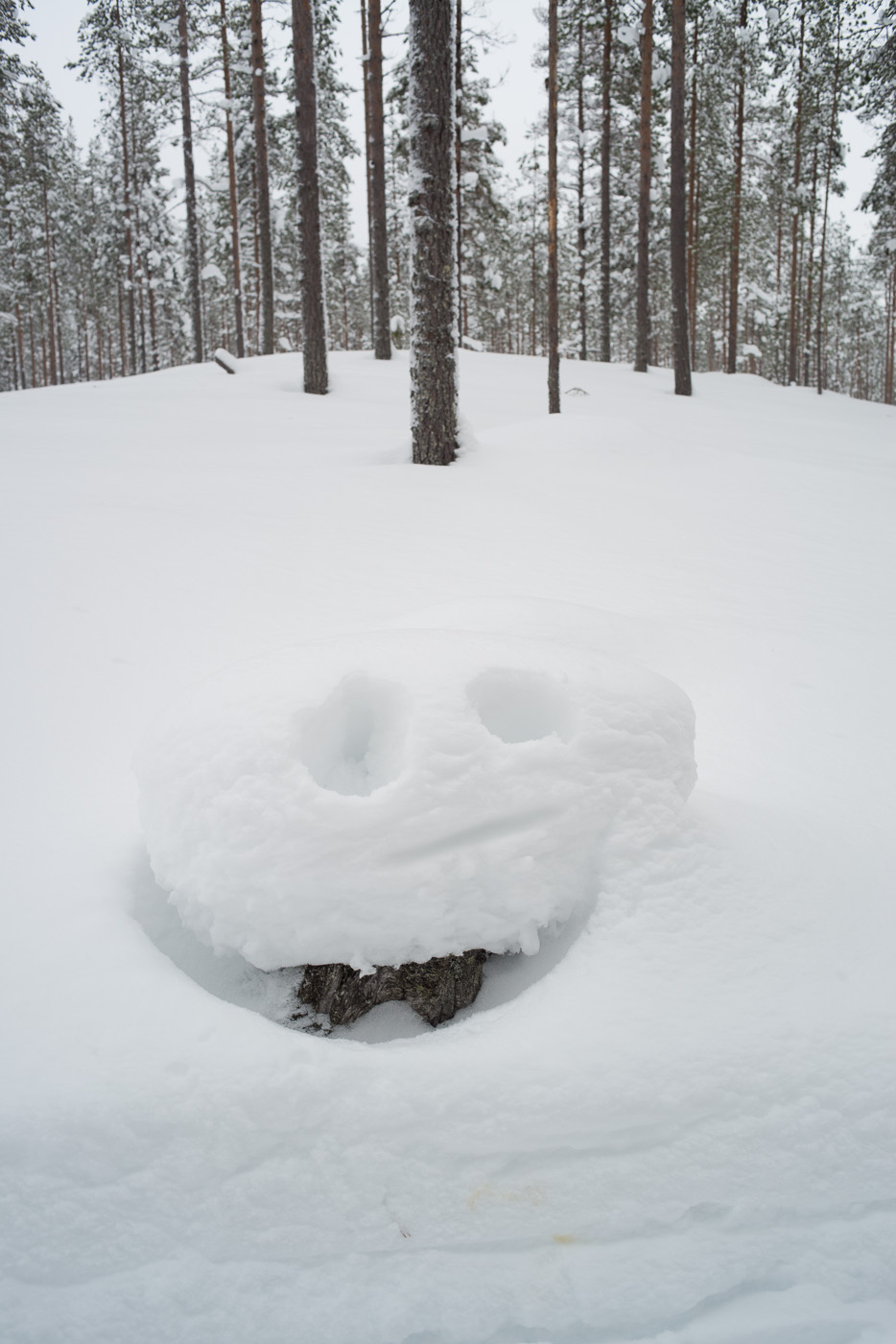 A smiling face drawn in the snow in Lapland. Nikon D800e and Leica-R 35 Summicron